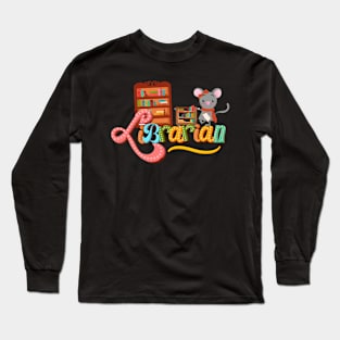 Cute mouse librarian illustration Long Sleeve T-Shirt